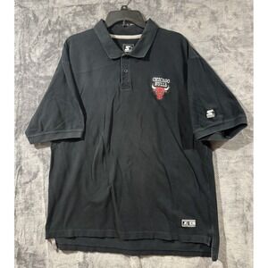 Vintage Starter Chicago Bulls Black Polo Shirt 90's Authentic [67879] Sz XL